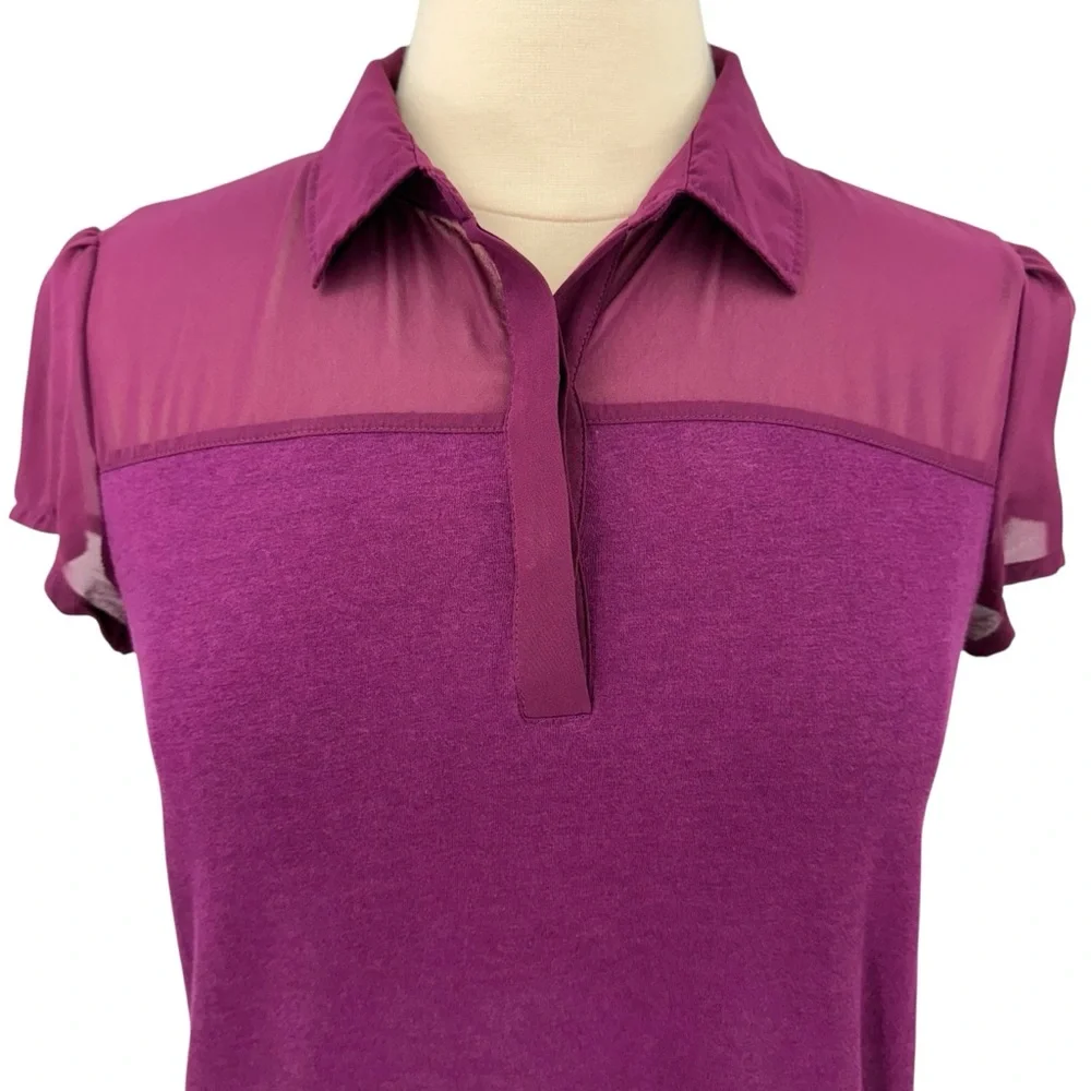 Banana Republic Factory Beach Plum Sheer Yolk Basic Cute Business Casual Blouse - Picture 2 of 16